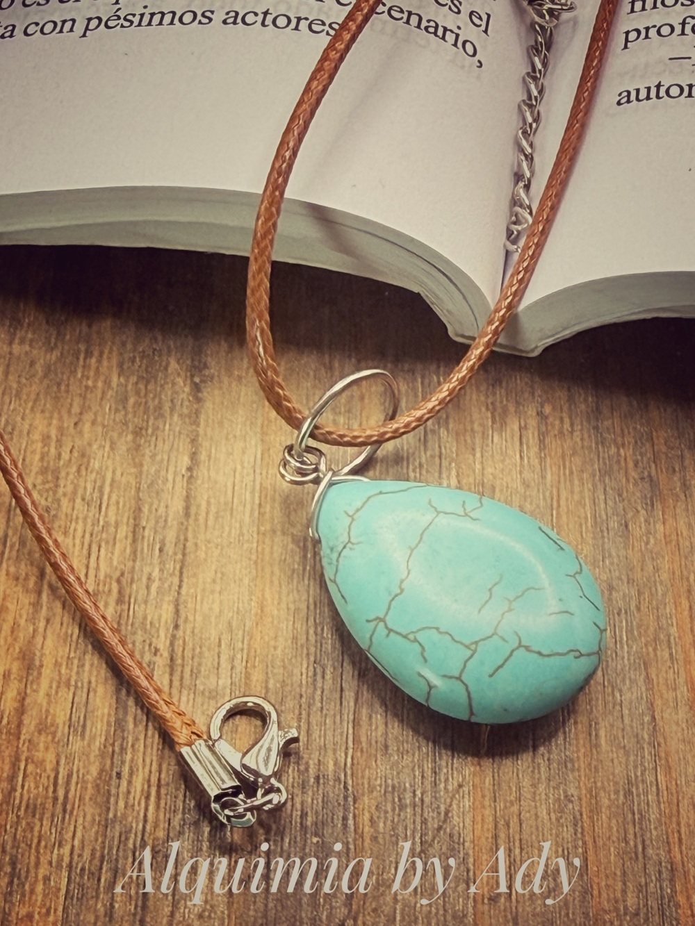 Alquimia Turquoise Teardrop Pendant on Brown Cord
